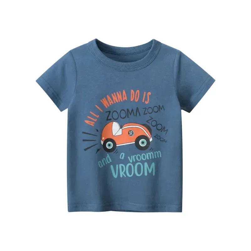 2-10Years Cartoon Car Print Boys Girls T Shirt Summer Children Kids Clothes Shorts Sleeve O-Neck Cotton Tops Tees Dropshipping