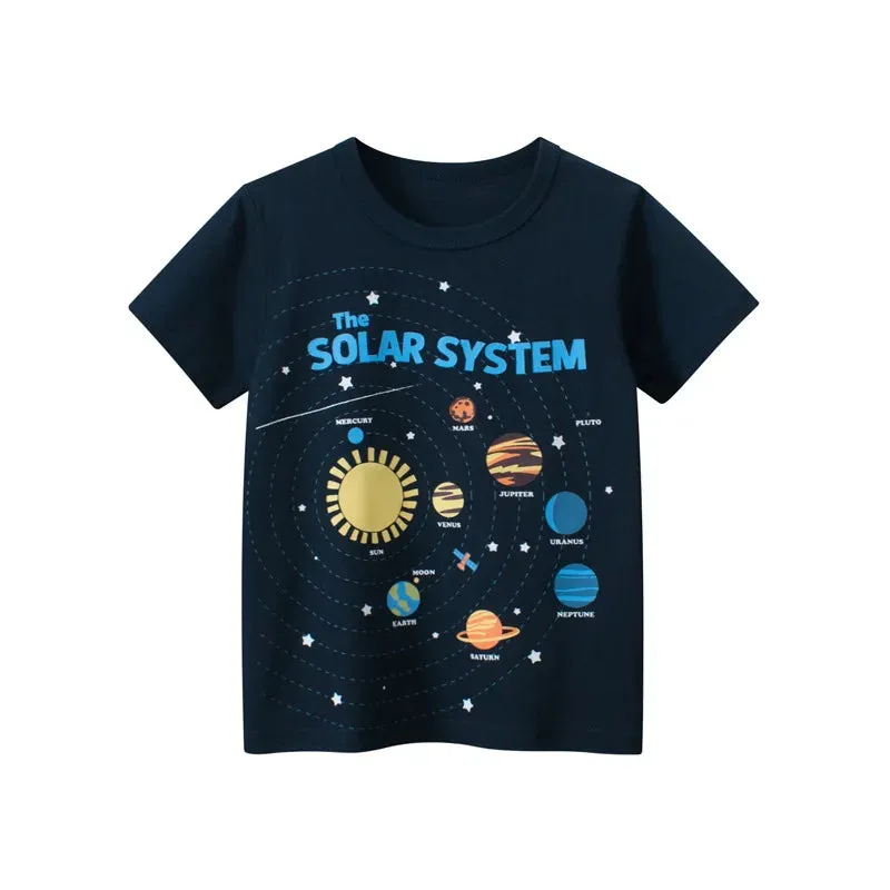 2024 New Toddler Kid Baby Boys Girls Clothes Summer Cotton T Shirt Short Sleeve Cartoon Space Children Top Infant Outfit