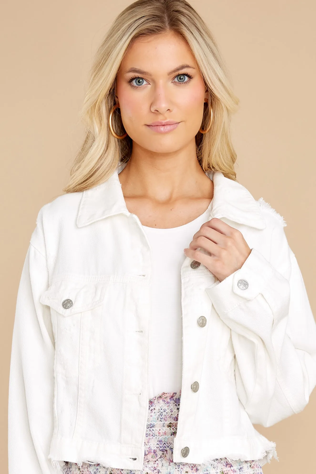 About Town White Distressed Denim Jacket