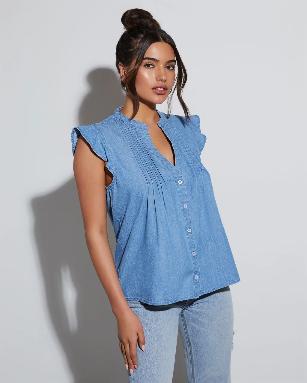 Ajay Denim Short Sleeve Blouse