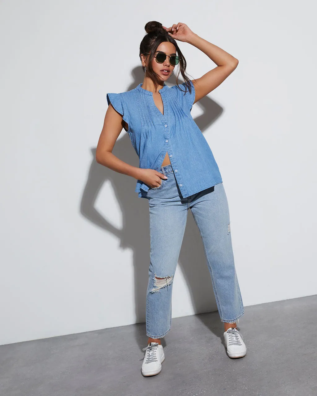 Ajay Denim Short Sleeve Blouse