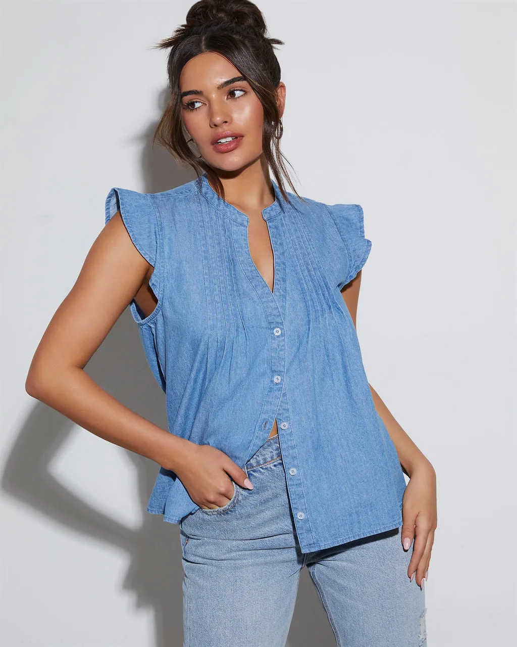 Ajay Denim Short Sleeve Blouse