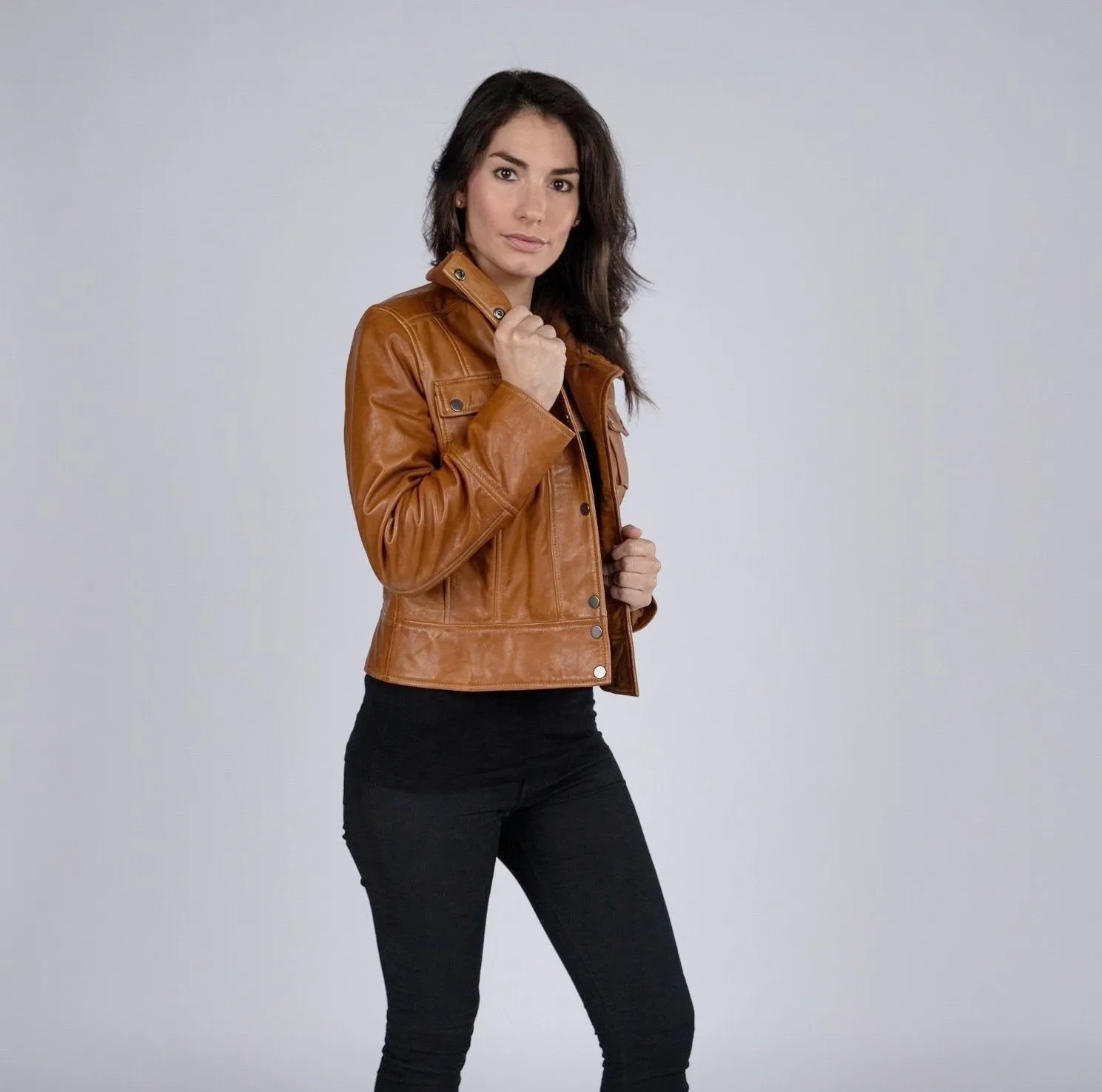 Arlet Womens Leather Short Jacket Tan