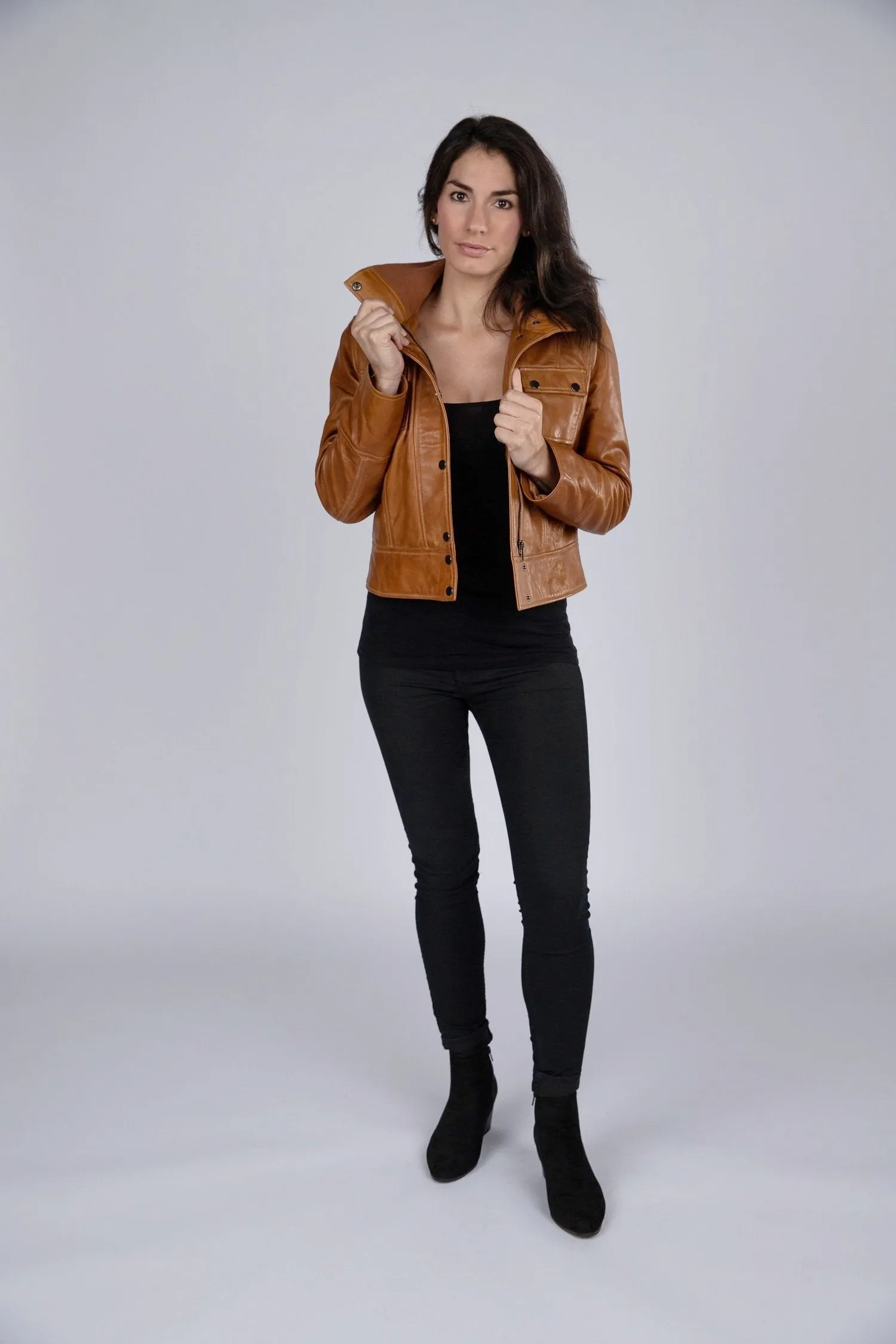 Arlet Womens Leather Short Jacket Tan