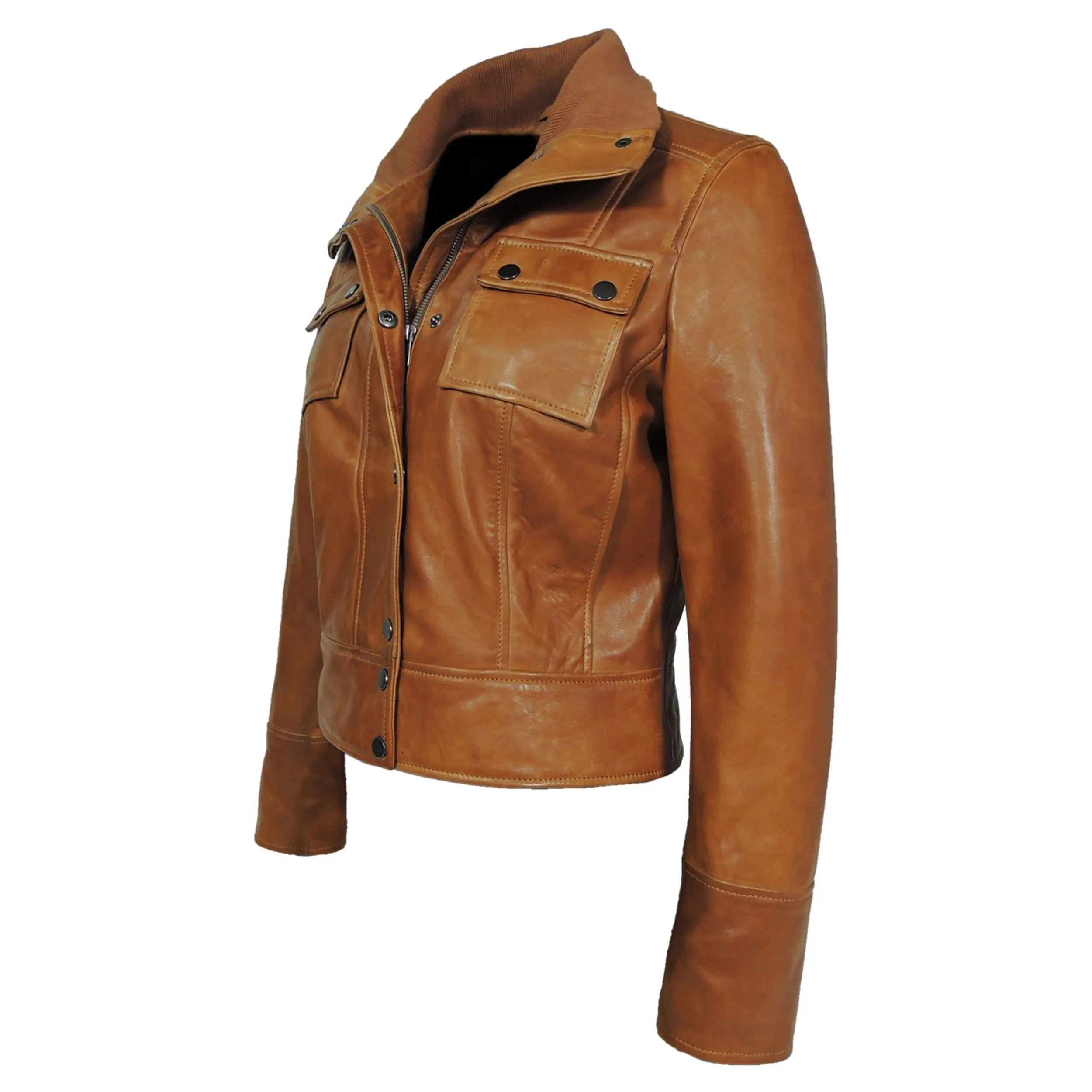 Arlet Womens Leather Short Jacket Tan