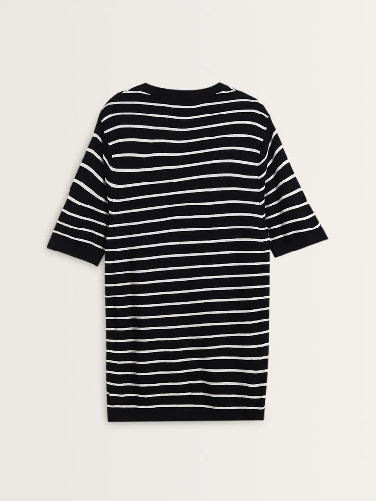 Ascot Navy Striped Relaxed-Fit T-Shirt