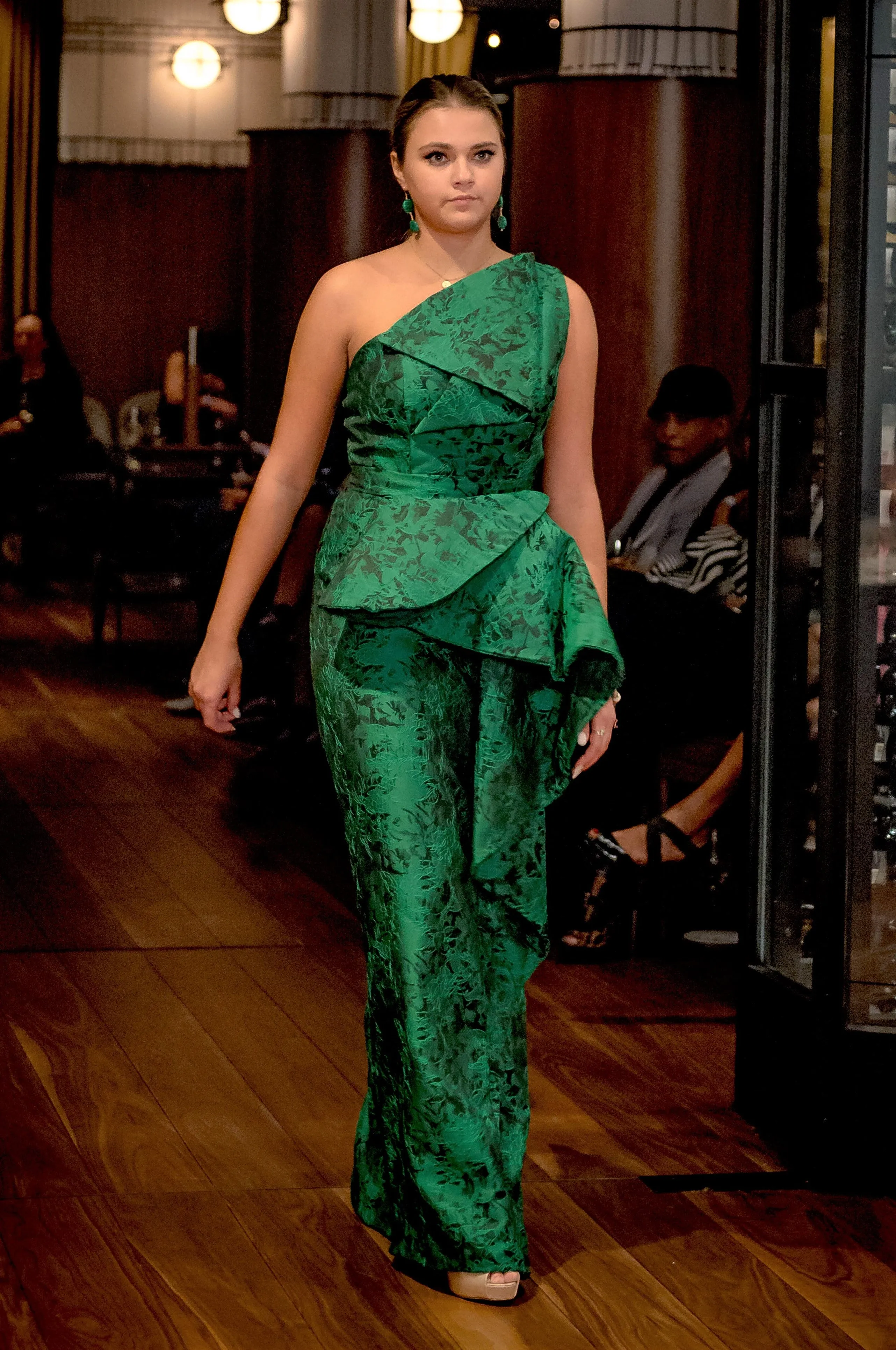 AUTUMNA Sheath Emerald Jacquard Haute Couture Evening Gown