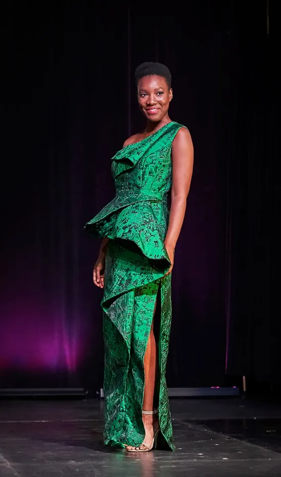 AUTUMNA Sheath Emerald Jacquard Haute Couture Evening Gown