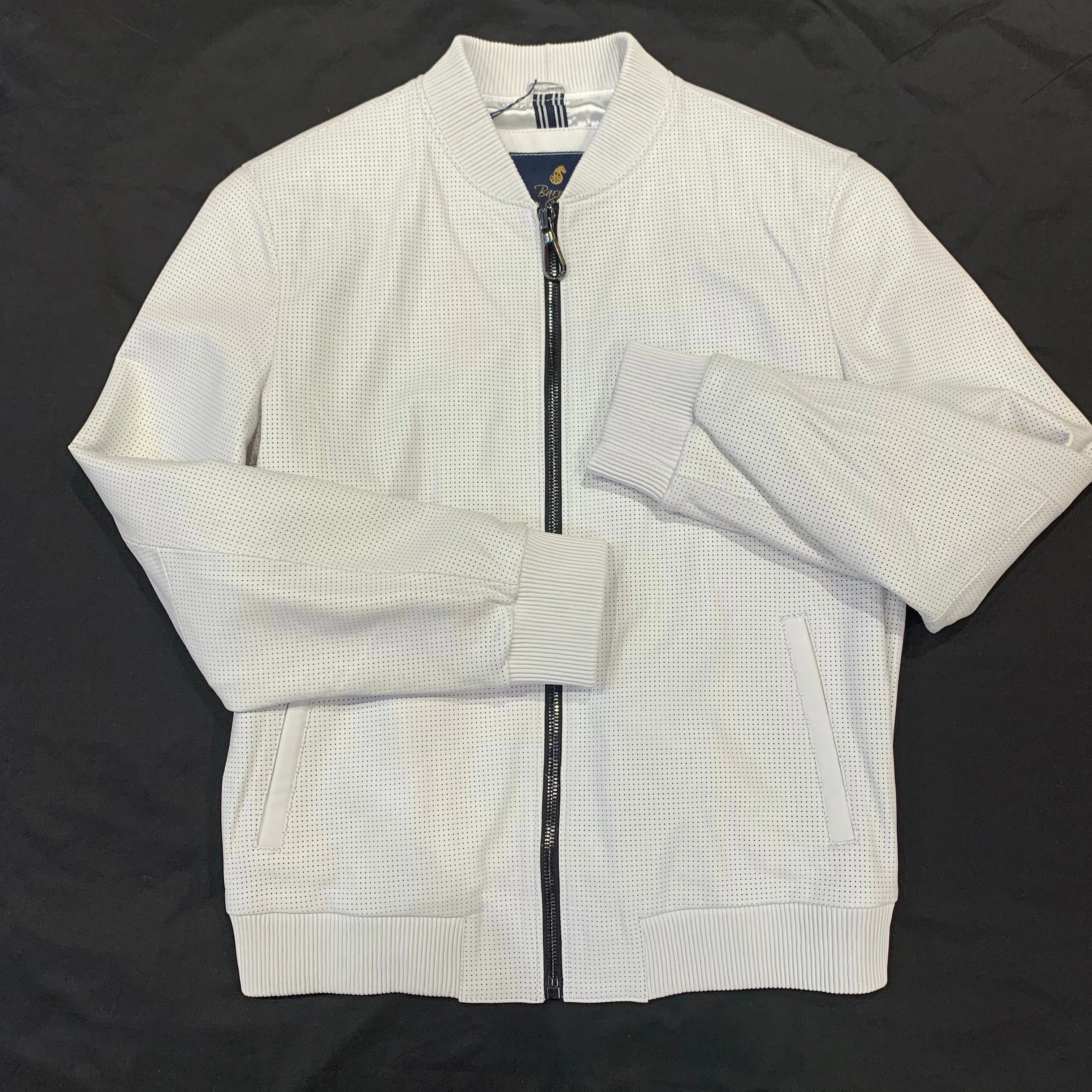 Barya NewYork White Perforated Lambskin Bomber Jacket