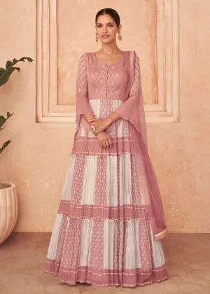 Beatific Pink & White Georgette Embroidered Wedding Wear Gown