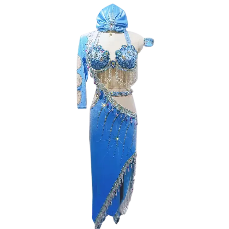 Belly Dance Costume Set Senior AB Bra headdress robe 3pcs Customsized Shaabi Baladi Performance Women Saidi Clothing Outfit