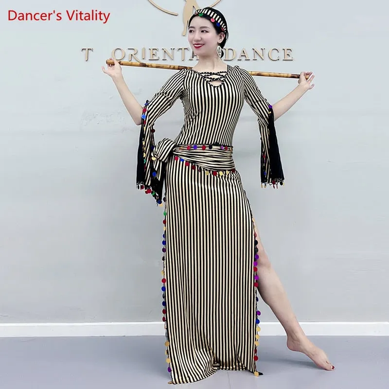 Belly Dance Costumes Robe Milk Silk Gold Sequins Dance Dresses Baladi Folk Custom 2022 Baladi Shaabi Oriental Dance Clothes