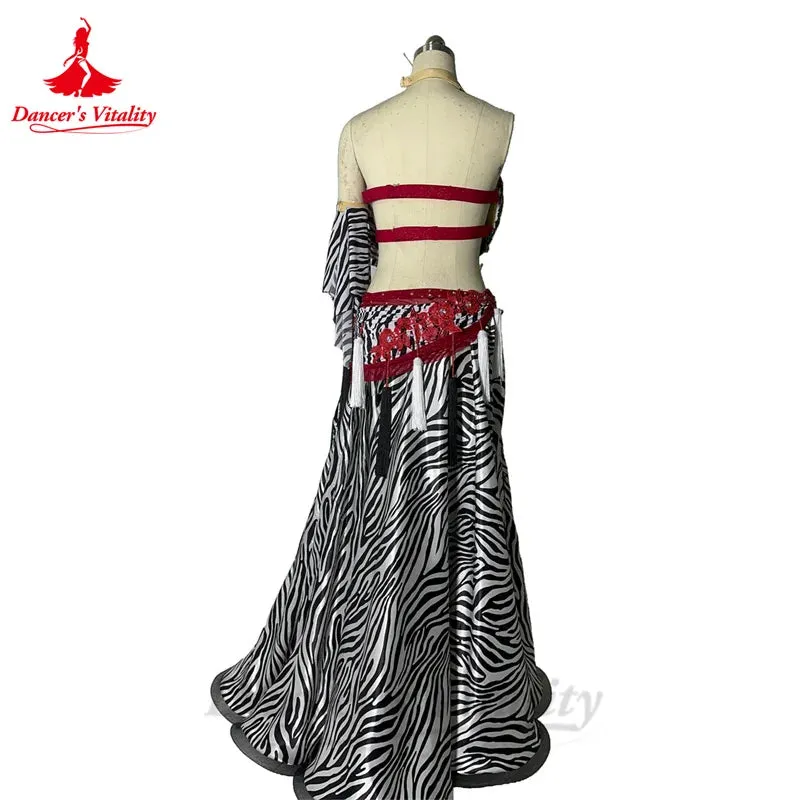 Belly Dance Performance Costume Set for Women Senior Zebra Bra Top long Skirt 2pcs Custom Adult Children Oriental Dance Outfit