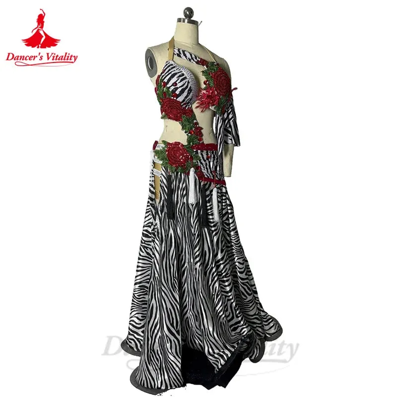 Belly Dance Performance Costume Set for Women Senior Zebra Bra Top long Skirt 2pcs Custom Adult Children Oriental Dance Outfit