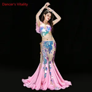 Bellydance Clothes Mermaid Sexy Long Dress Sequin Womens Oriental Belly Dance Costumes for Sale Dancing Outfits Bra skirt Suit