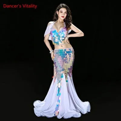 Bellydance Clothes Mermaid Sexy Long Dress Sequin Womens Oriental Belly Dance Costumes for Sale Dancing Outfits Bra skirt Suit