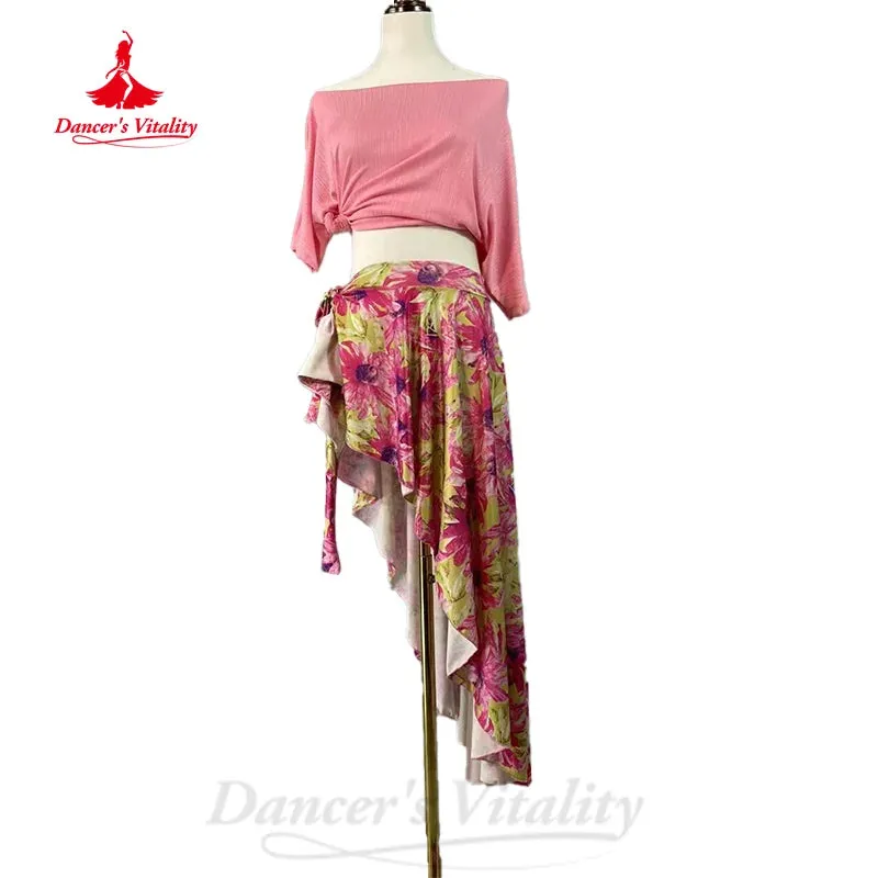 Bellydance Practice Clothes Women Customized Comfortable Short Sleeved Top senior Printing Long Skirt 2pcs Oriental Dance Outfit