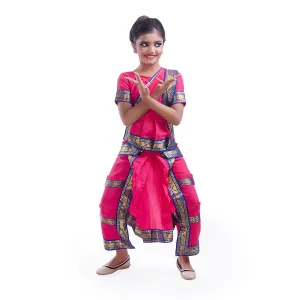 Bharatnatyam Costume for Girls with Light Bharatnatyam Jewellery