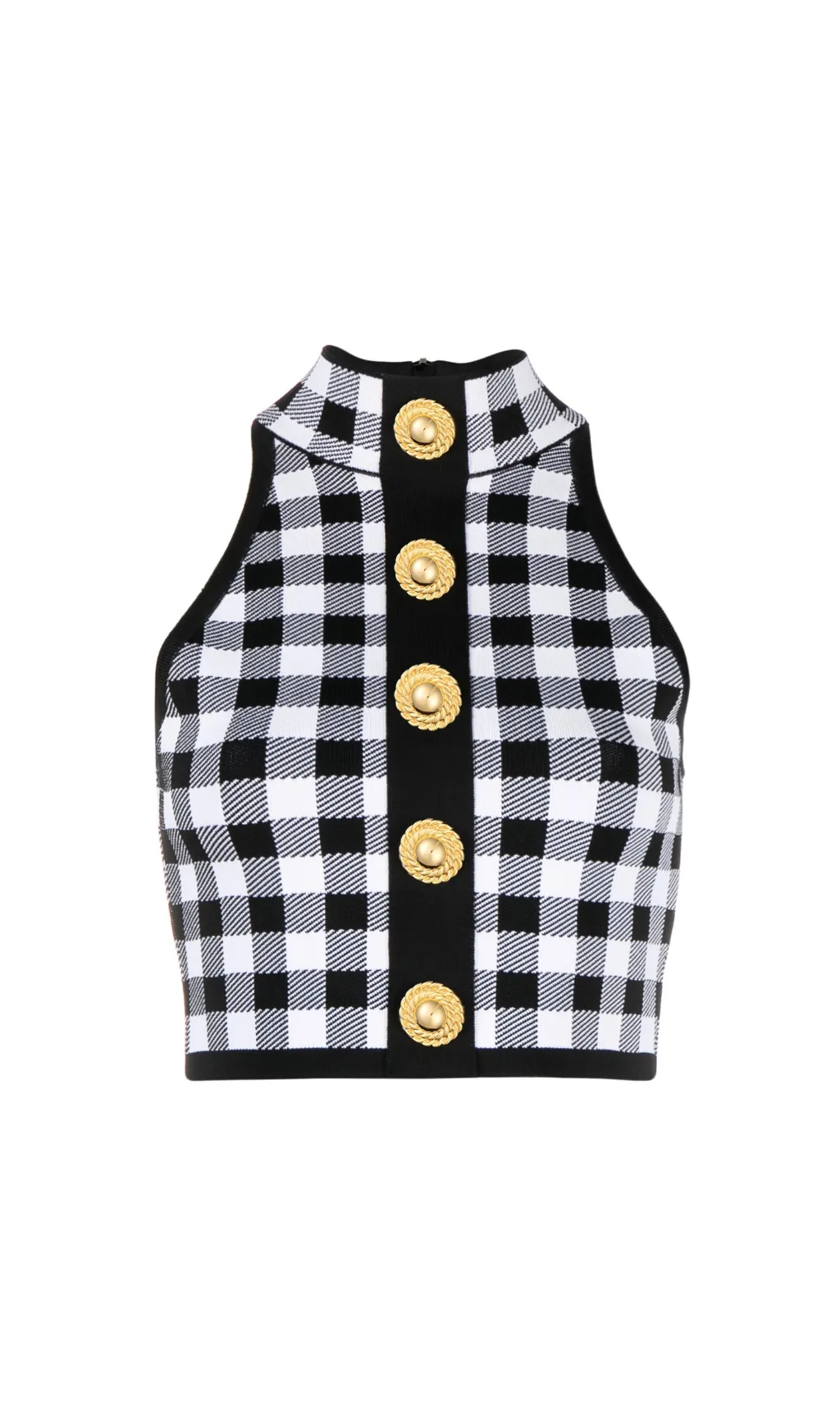 BLACK CHECK-PATTERN CROP TOP