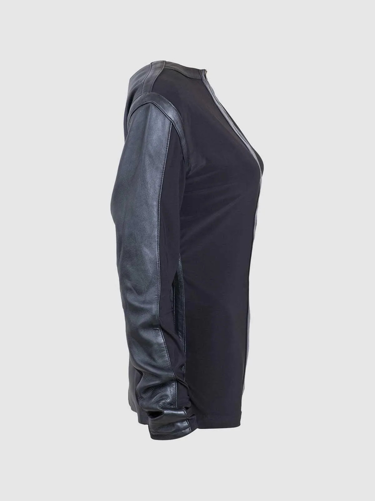 Collarless Leather Shirt Jacket in Black