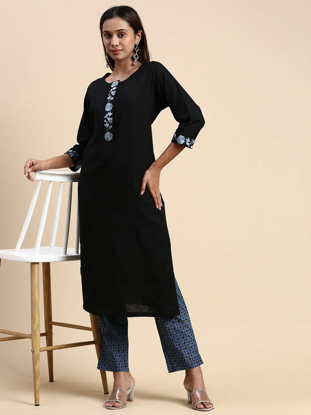 Couple Combo Half Sleeves Shirt & Kurti Set Black EKS01