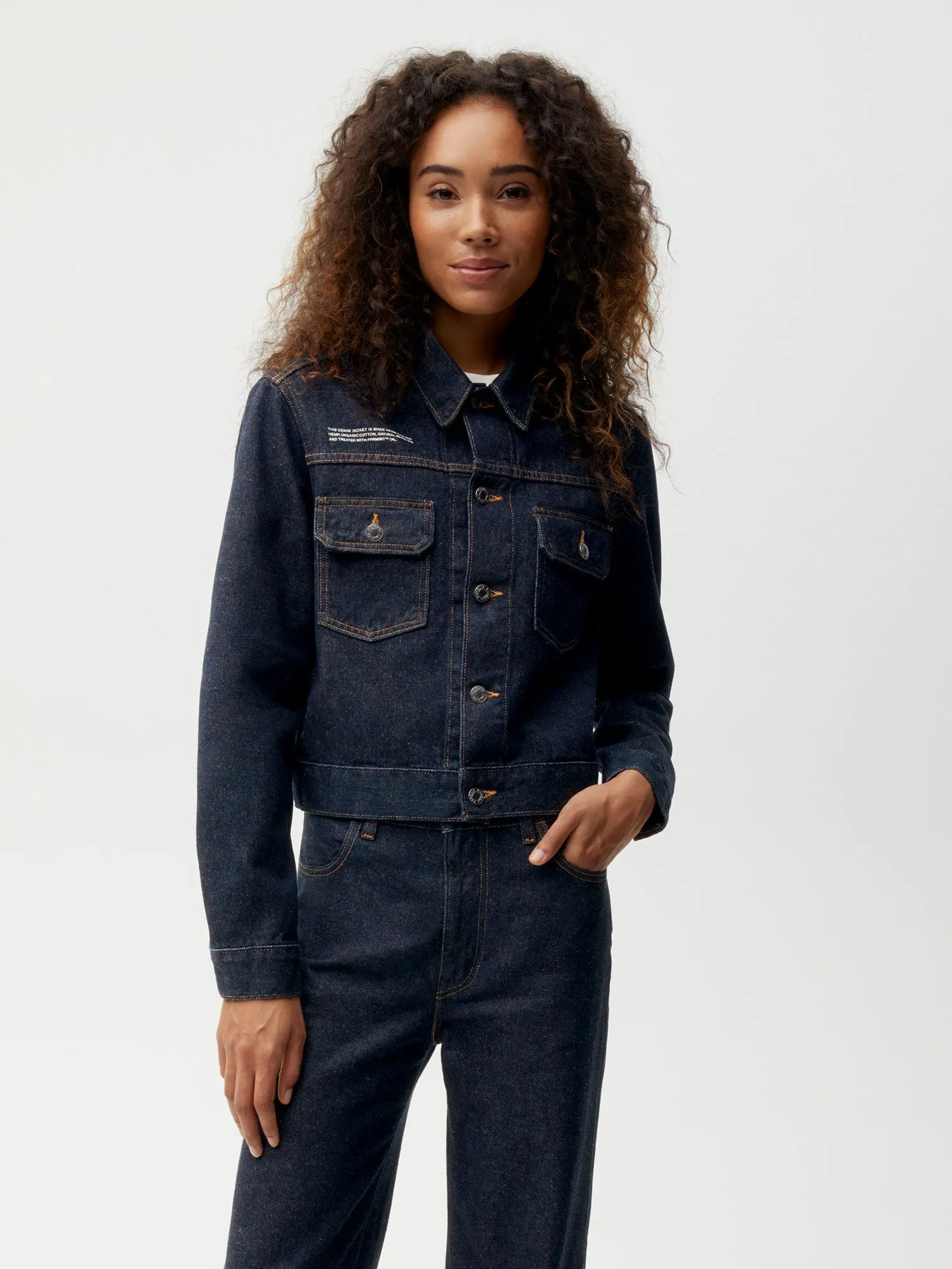 Cropped Hemp Denim Jacket—rinse wash