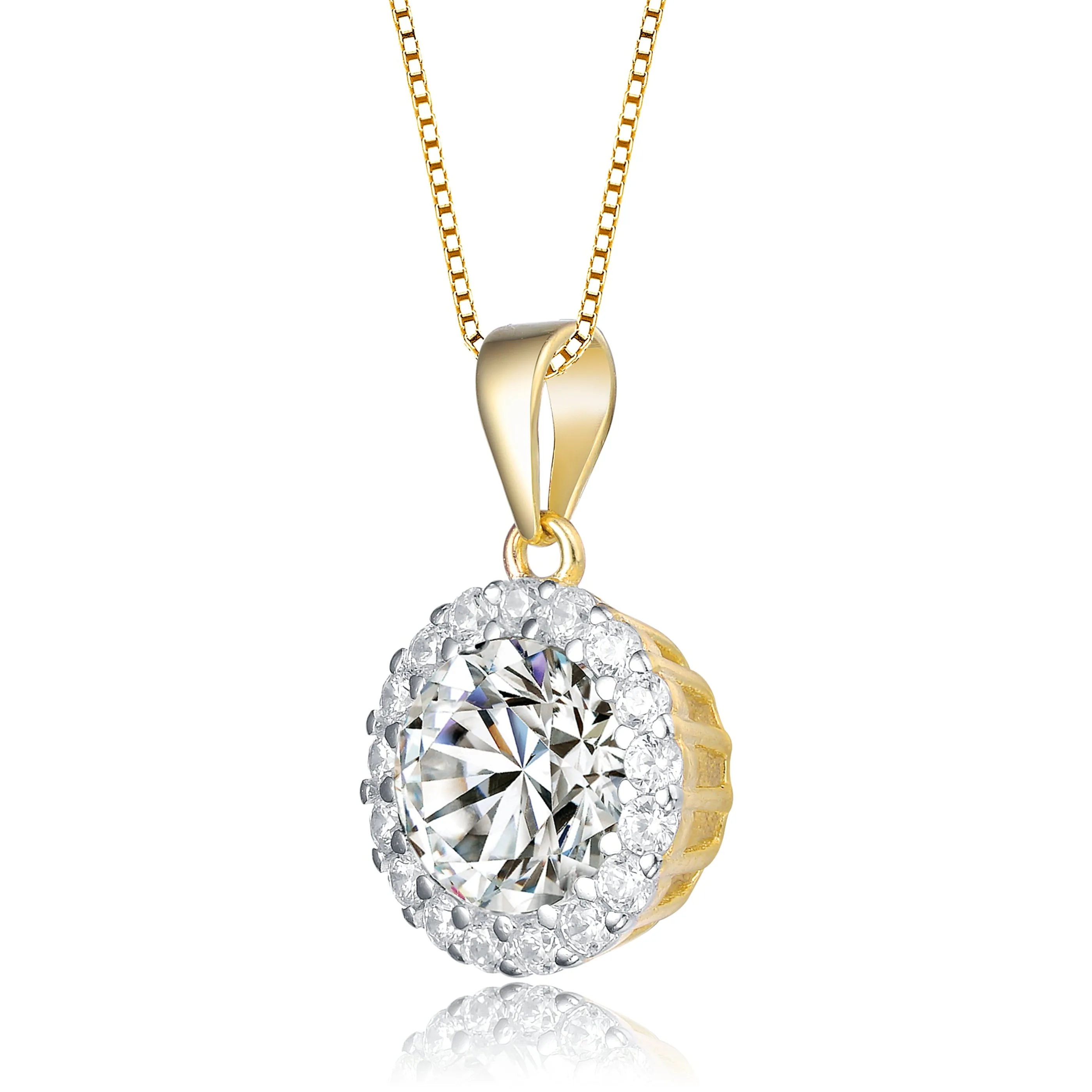 Cubic Zirconia Sterling Silver Gold plated Round Pendant