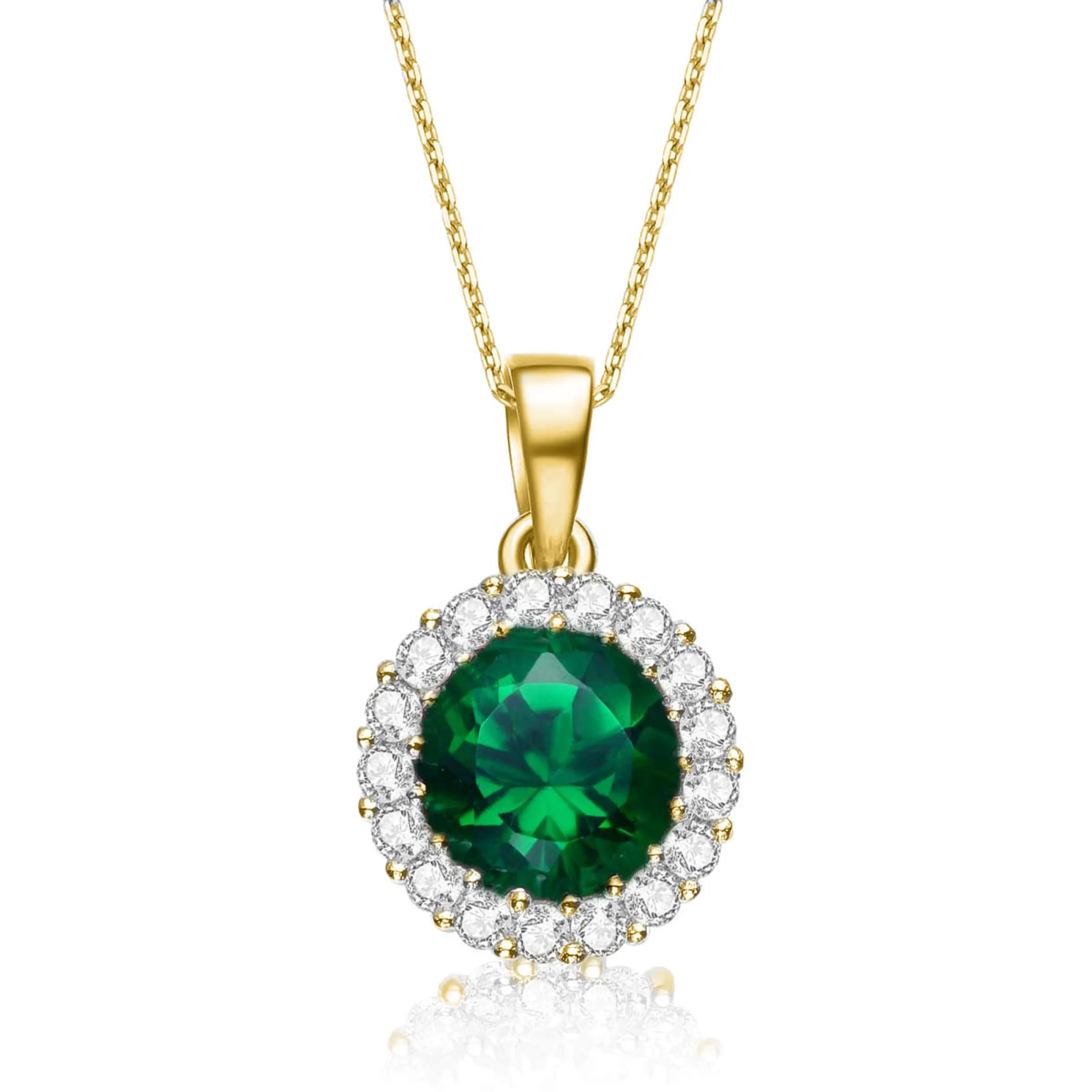 Cubic Zirconia Sterling Silver Gold plated Round Pendant