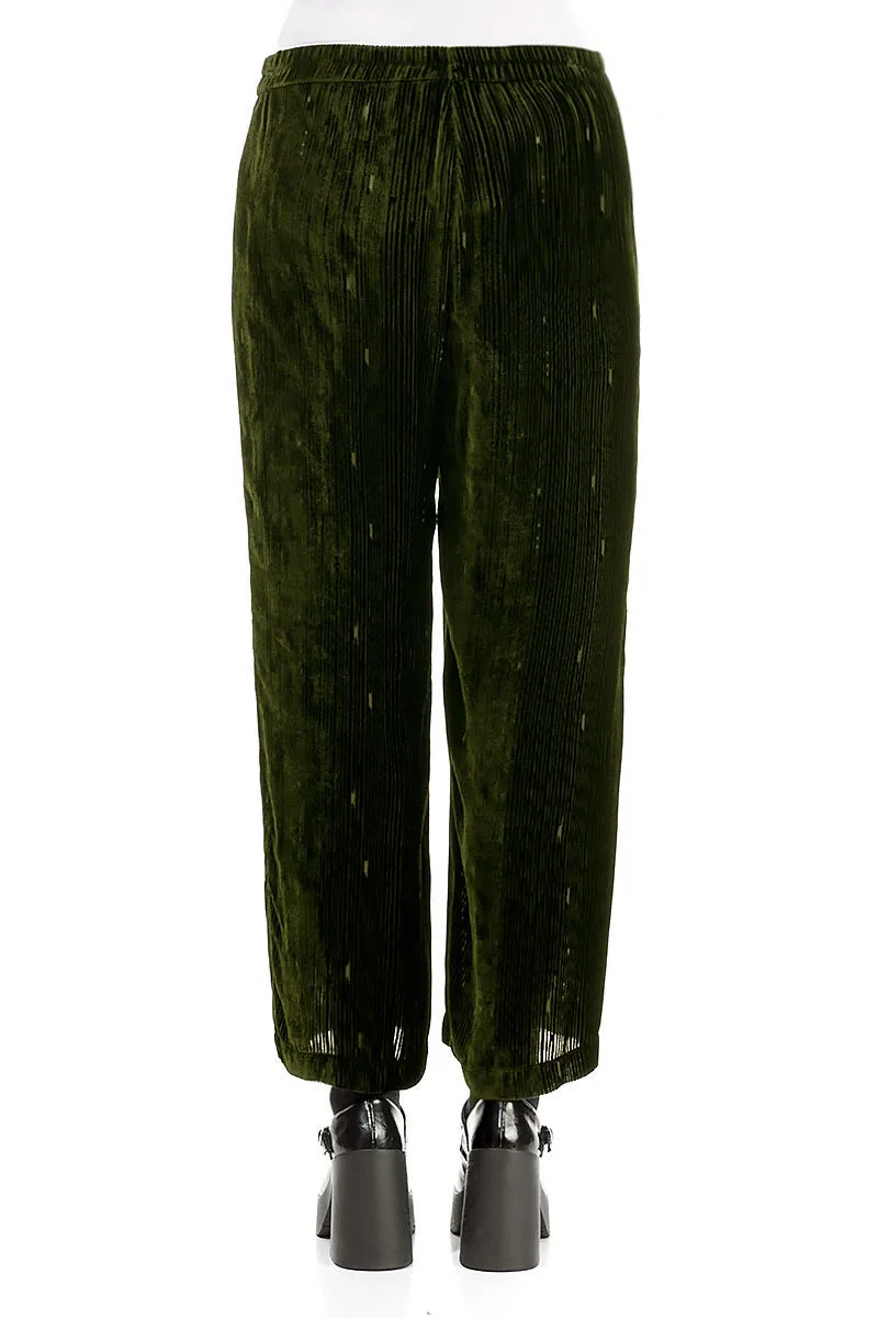 Devoré Stripes Khaki Silk Velvet Trousers