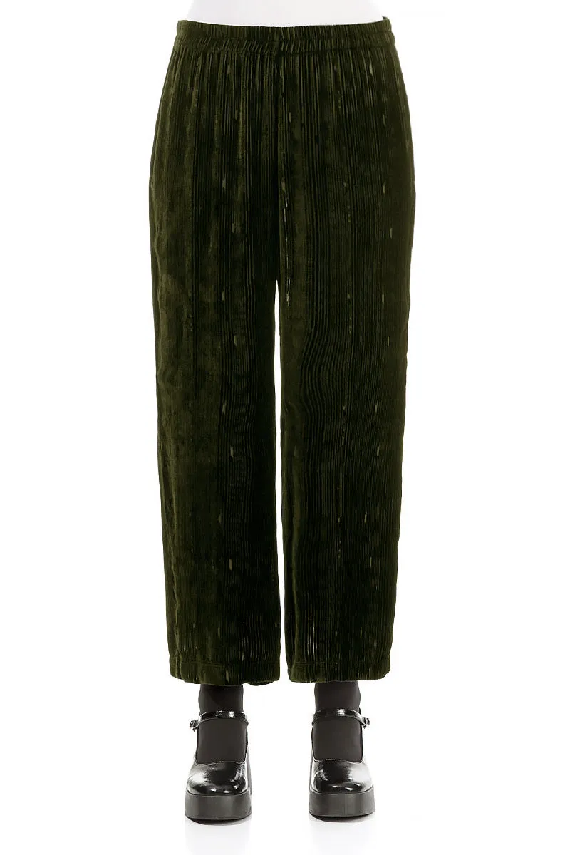 Devoré Stripes Khaki Silk Velvet Trousers