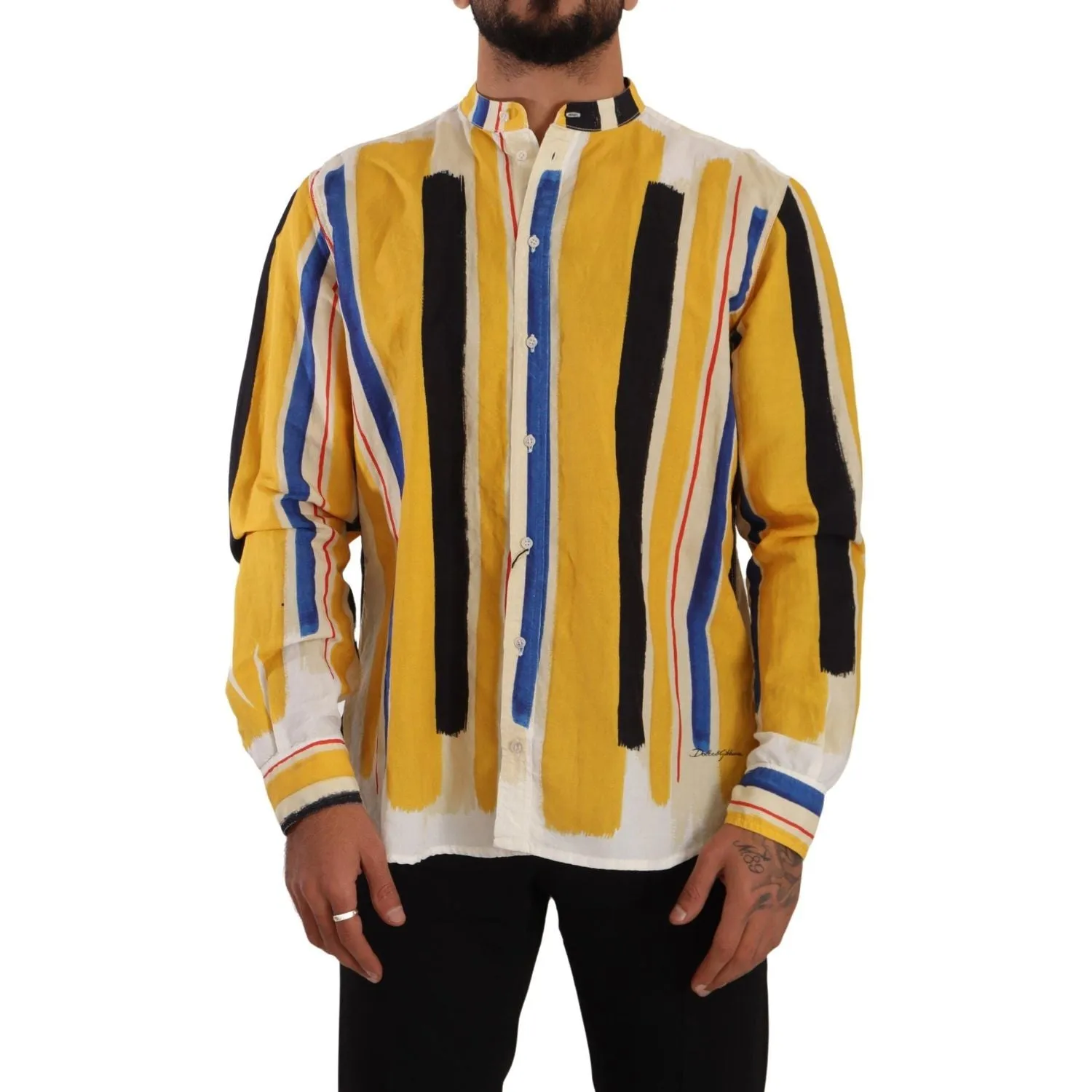 Dolce & Gabbana Elegant Yellow Striped Henley Shirt