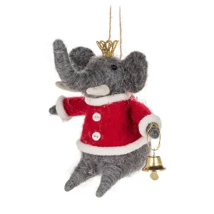 Elephant in Santa Coat Felt Ornament