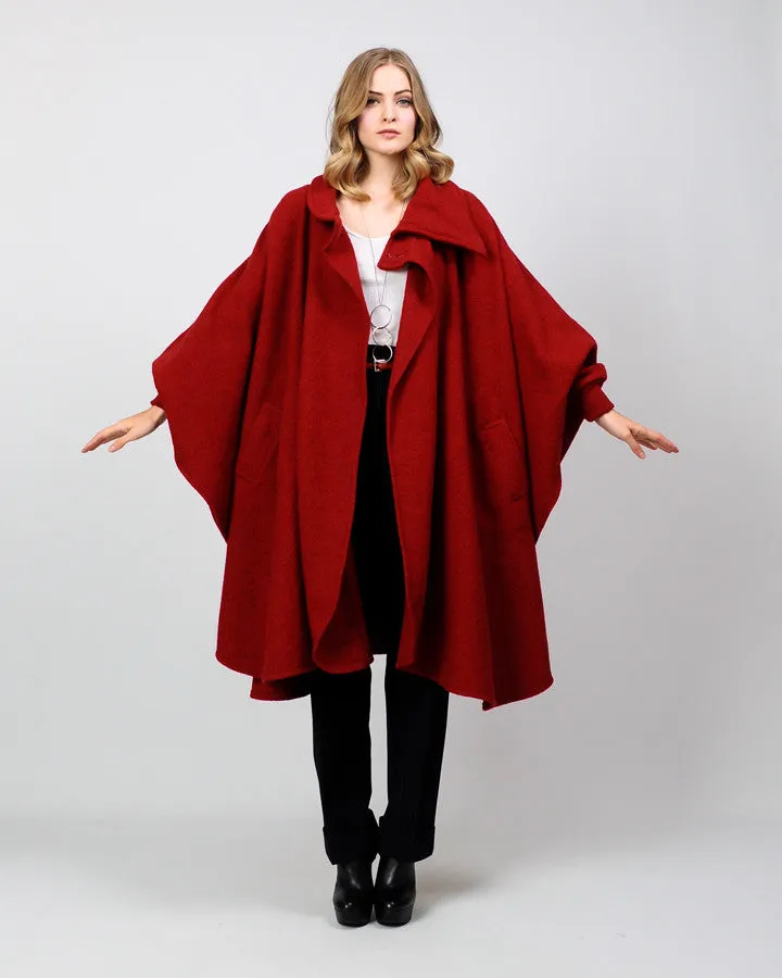 Garnet Red Wool Cape Coat