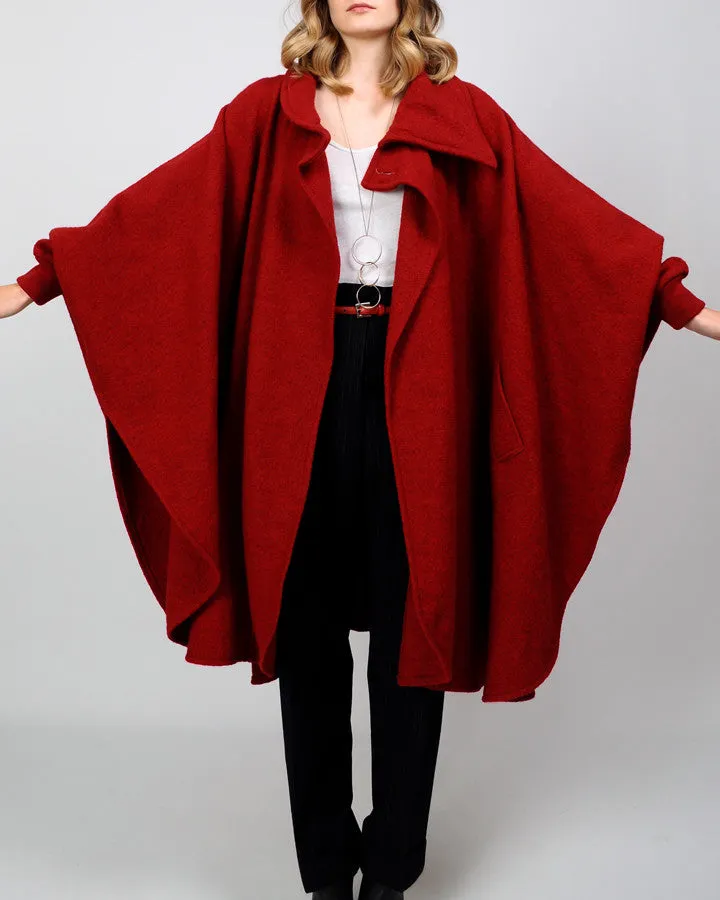 Garnet Red Wool Cape Coat