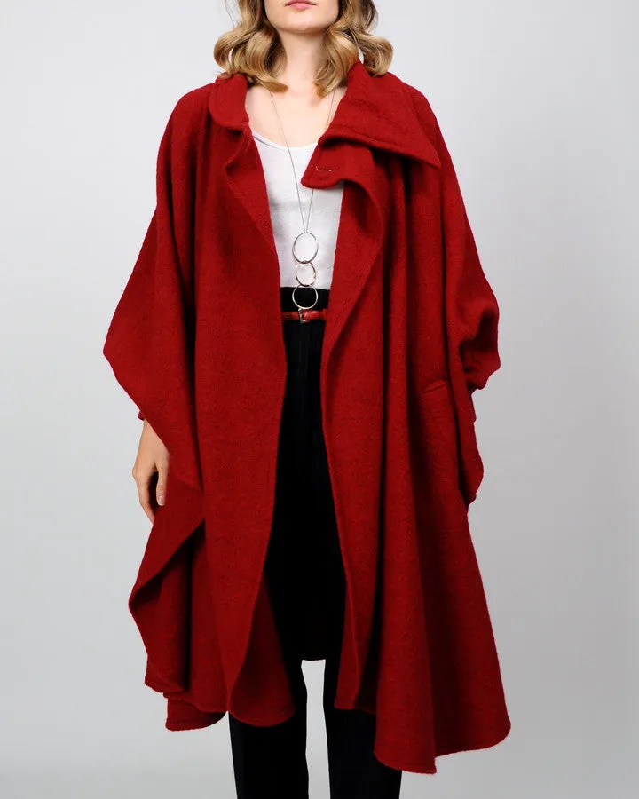 Garnet Red Wool Cape Coat