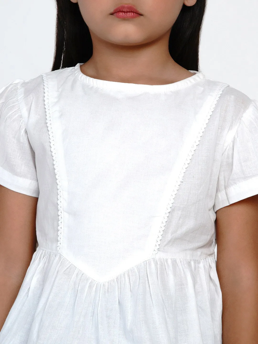 Girl's Off-White & Blue Solid Top with Trousers - NOZ2TOZ KIDS