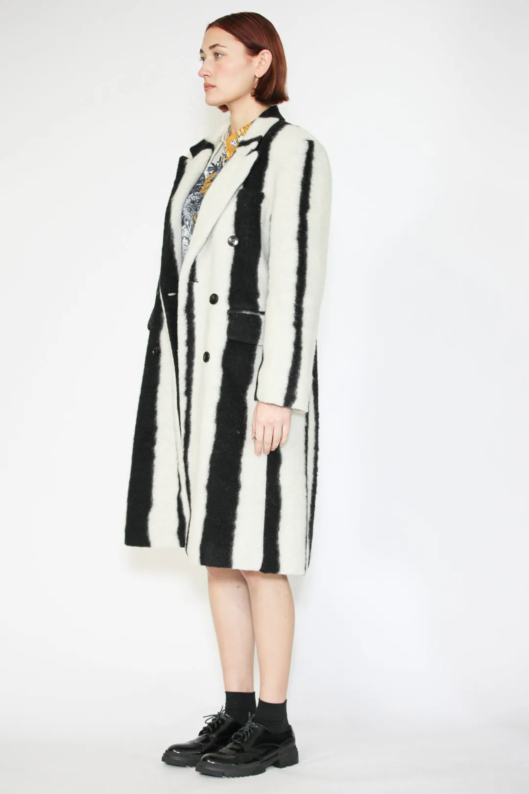 Heavy Wool Black and White Stripe Coat