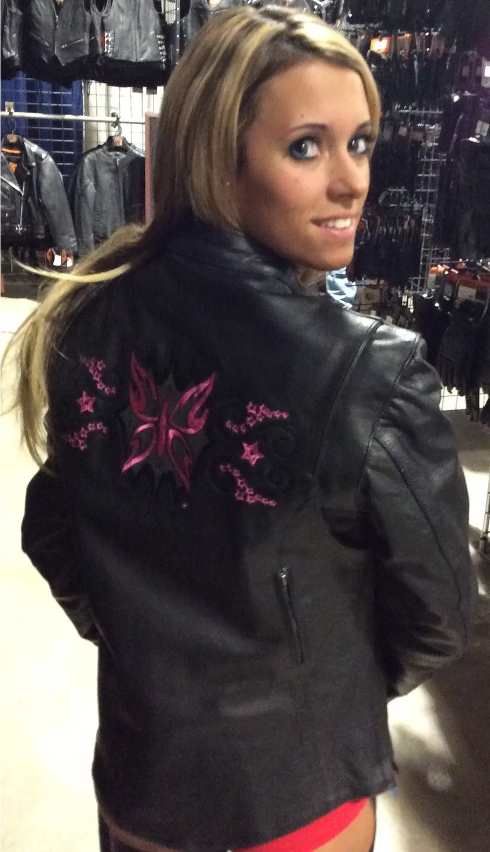 Hot pink butterfly leather jacket - Reflective