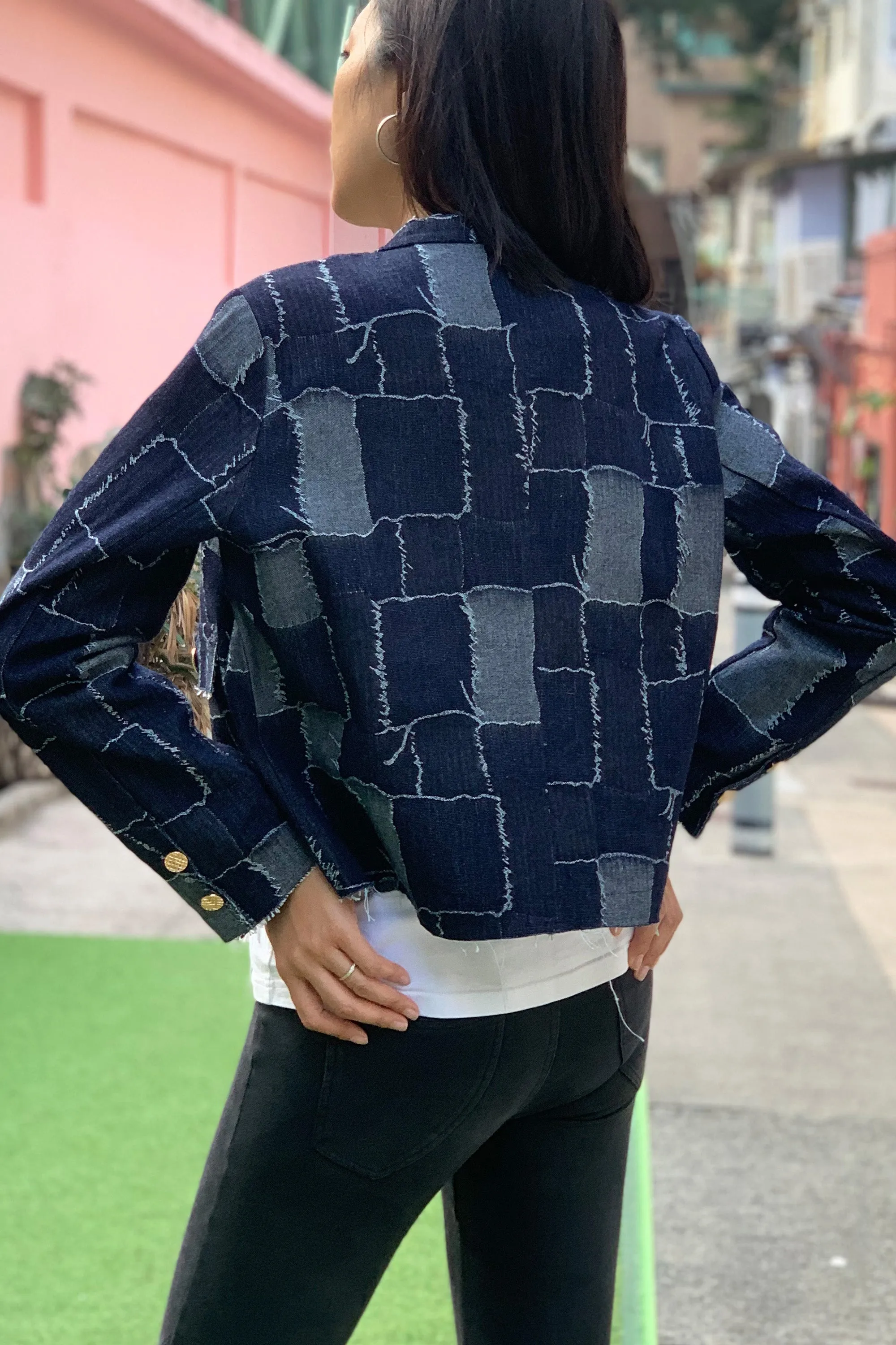 KEIRA Patchwork Denim Jacket (Navy)