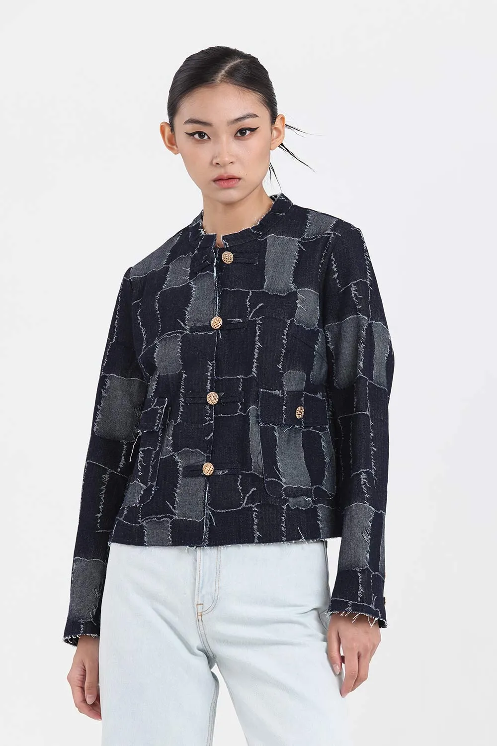 KEIRA Patchwork Denim Jacket (Navy)