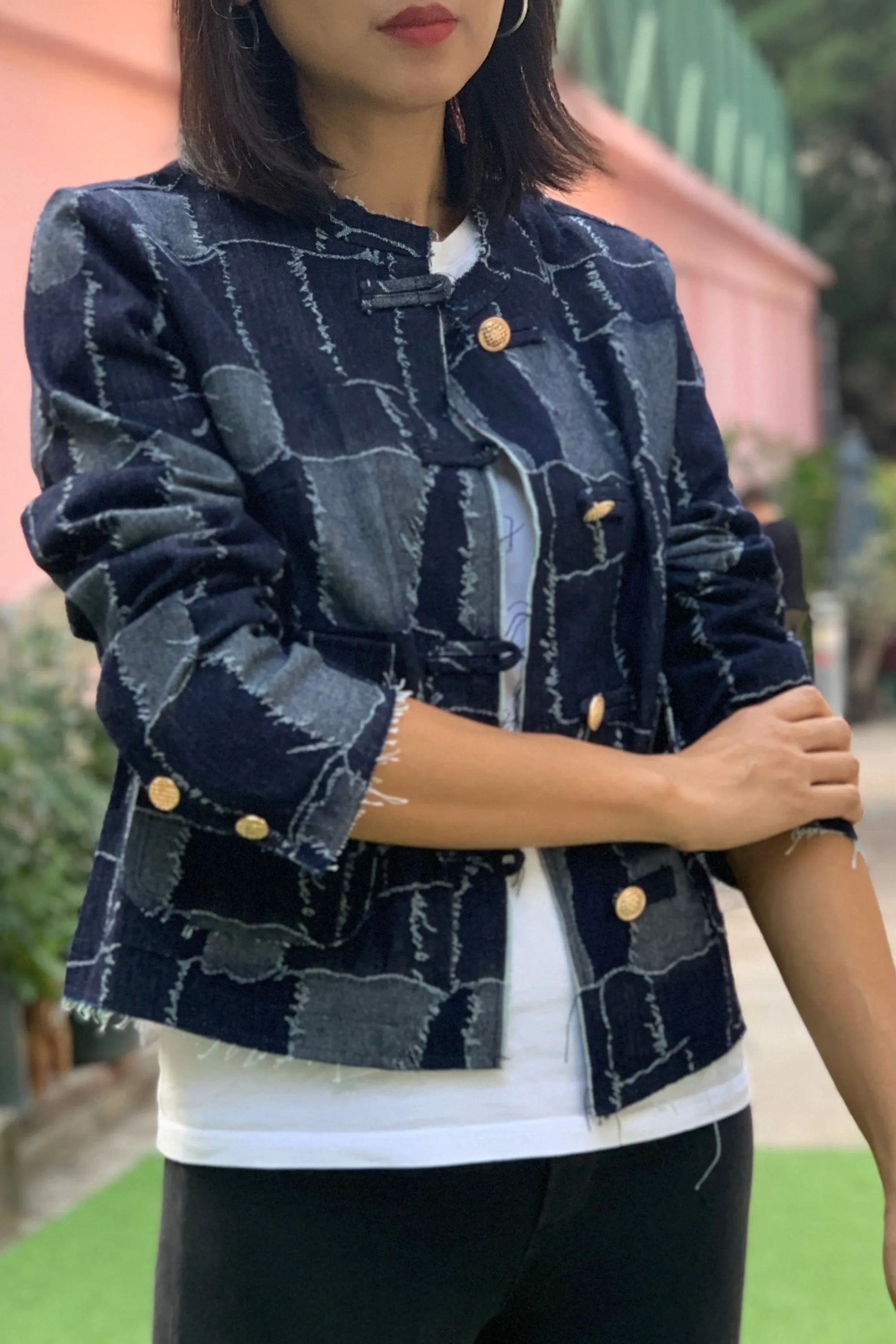 KEIRA Patchwork Denim Jacket (Navy)