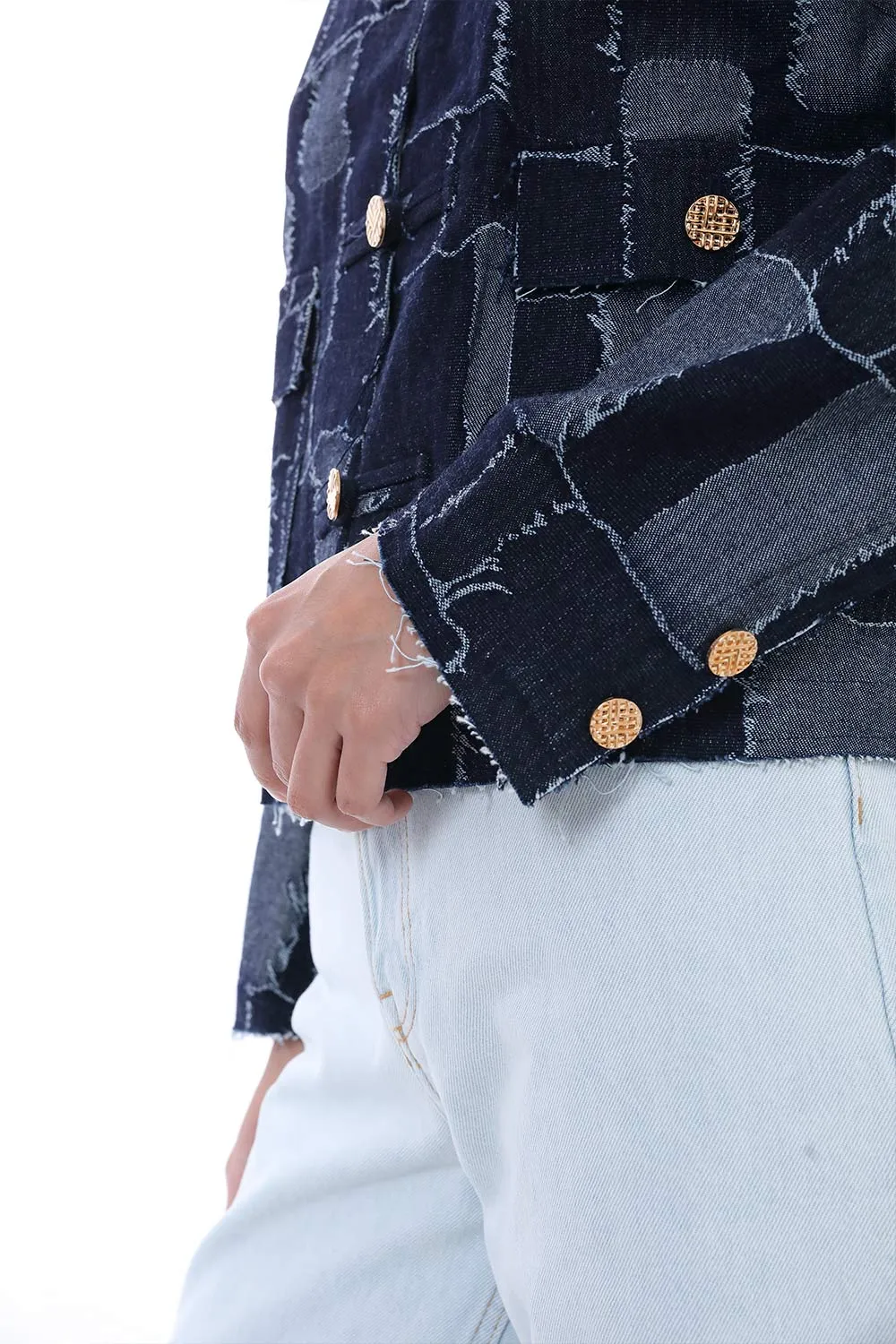 KEIRA Patchwork Denim Jacket (Navy)