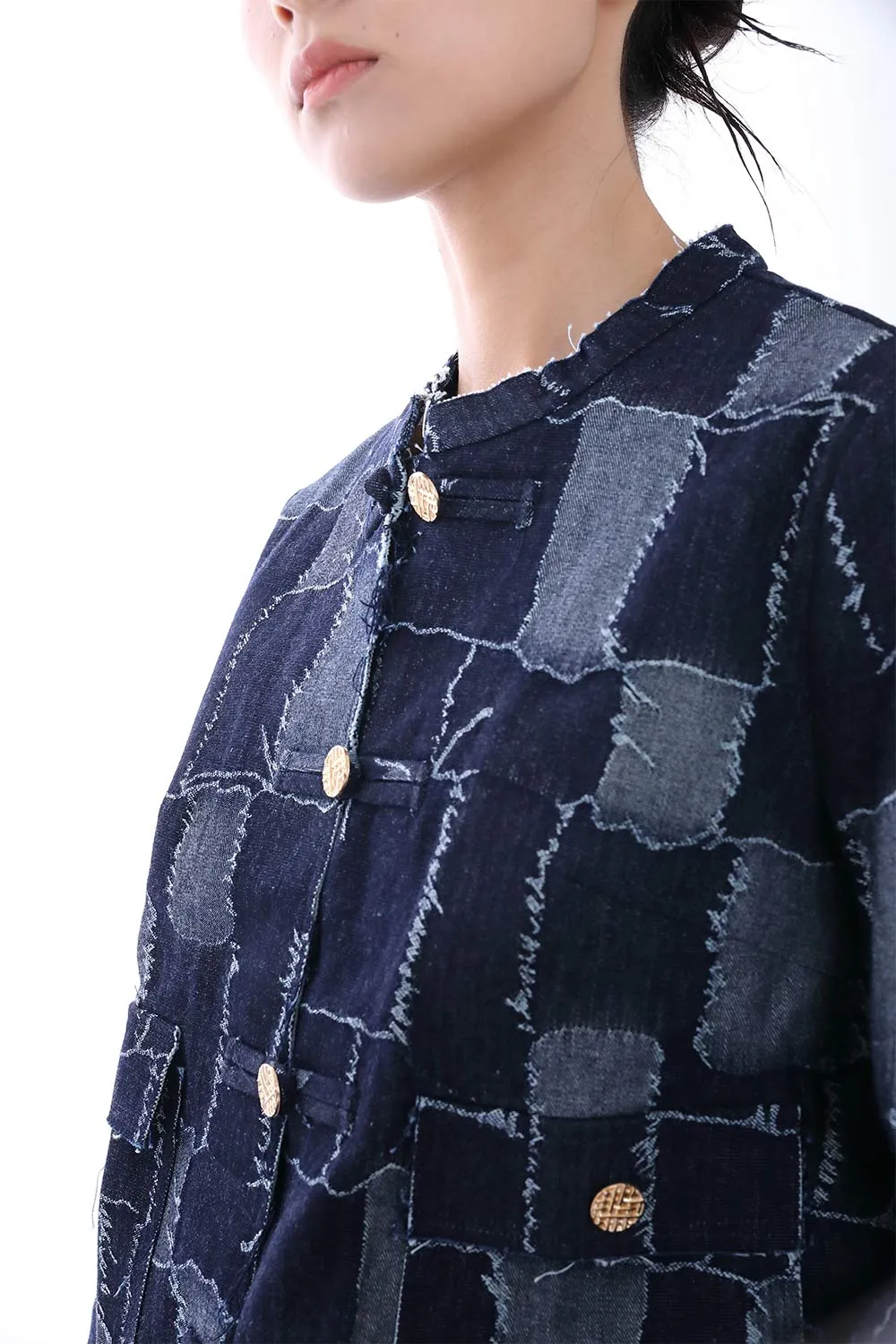 KEIRA Patchwork Denim Jacket (Navy)