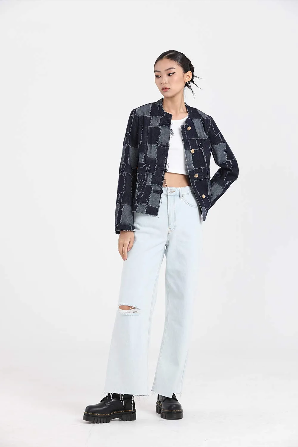 KEIRA Patchwork Denim Jacket (Navy)