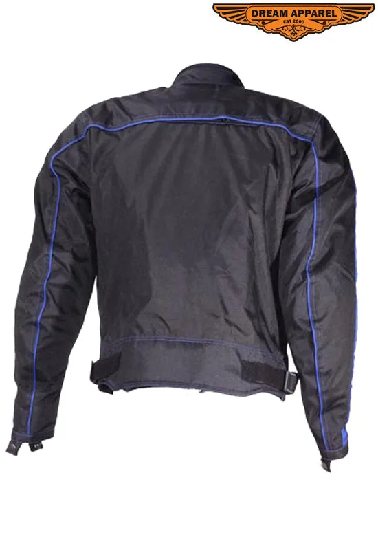 Men's Black Lightweight Textile Jacket W/ Blue Stripes