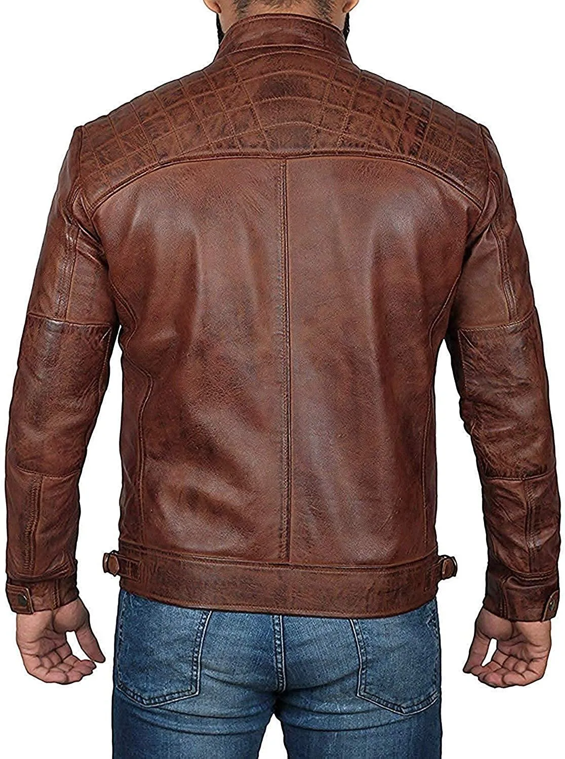 Men's Distressed Brown Lambskin Motorcycle Leather Jacket