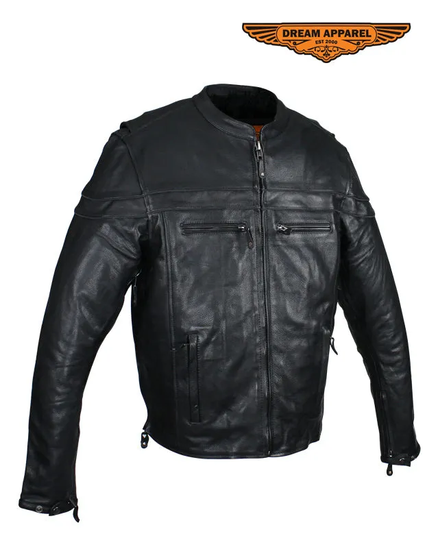 Mens Naked Cowhide Leather Motorcycle Jacket W/ ZIppered Closure