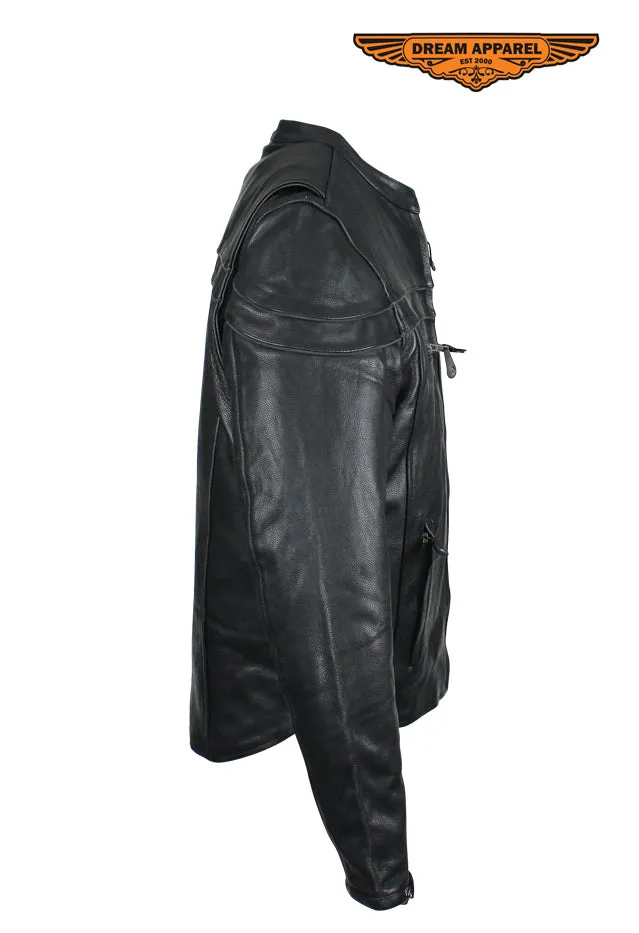 Mens Naked Cowhide Leather Motorcycle Jacket W/ ZIppered Closure