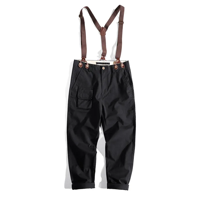 Men's Vintage Cargo Pants Slim Fit Bib Overalls with Adjustable Straps