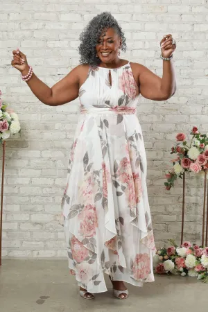 Plus Size Halter Neck Floral Dress with Keyhole Detail